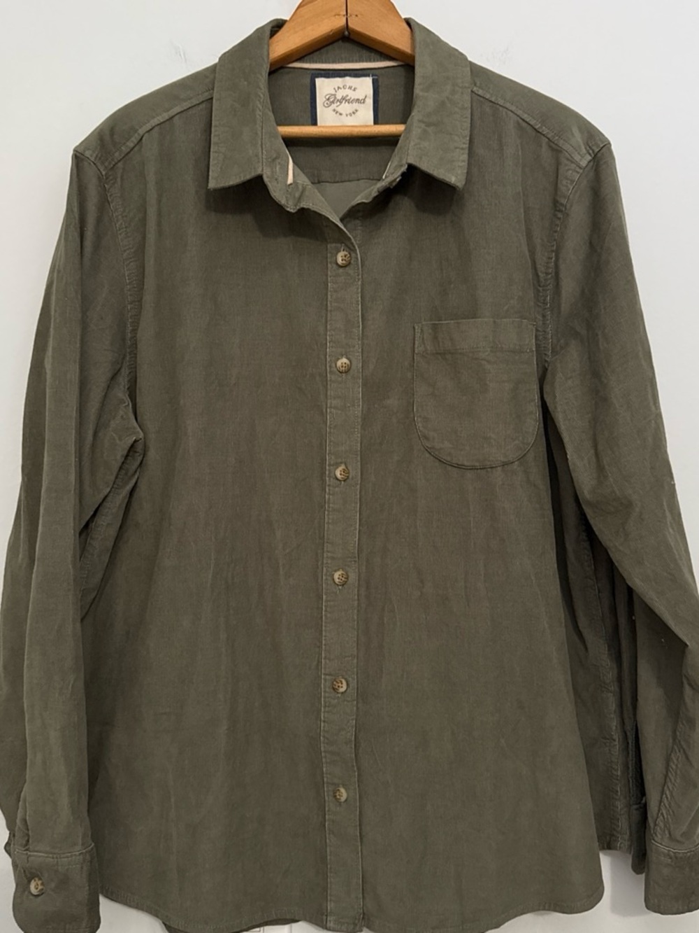JACHS Girlfriend Olive Green Long-Sleeve Button-Down Shirt Comfy Lightweight